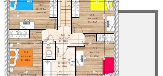 Plan de maison Surface terrain 108.15 m2 - 7 pièces - 5  chambres -  avec garage 