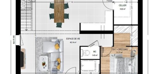 Plan de maison Surface terrain 102 m2 - 6 pièces - 4  chambres -  sans garage 