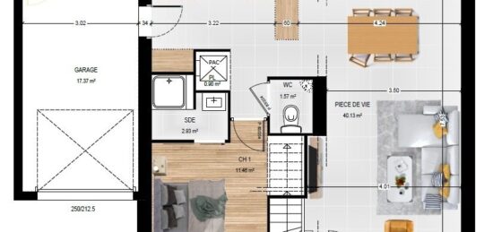 Plan de maison Surface terrain 84 m2 - 5 pièces - 3  chambres -  avec garage 