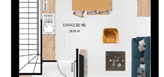 Plan de maison Surface terrain 65 m2 - 4 pièces - 2  chambres -  sans garage 